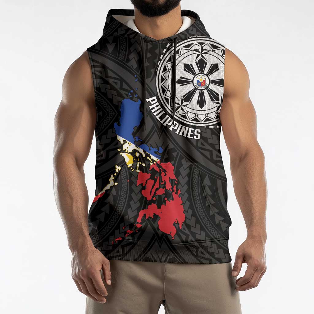 Philippines Strong Sleeveless Hoodie Filipino Map Polynesian Tattoo - Polynesian Pride
