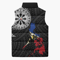 Philippines Strong Sleeveless Puffer Jacket Filipino Map Polynesian Tattoo - Polynesian Pride