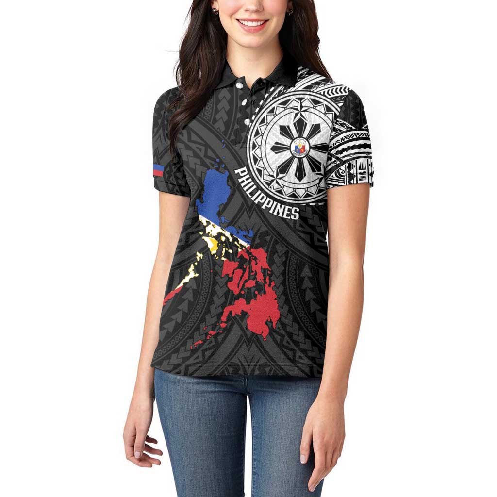 Philippines Strong Women Polo Shirt Filipino Map Polynesian Tattoo - Polynesian Pride