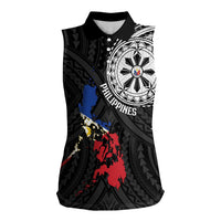 Philippines Strong Women Sleeveless Polo Shirt Filipino Map Polynesian Tattoo - Polynesian Pride