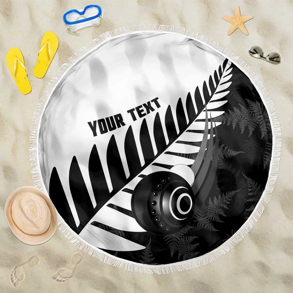 New Zealand Lawn Bowls Custom Beach Blanket Aotearoa Silver Fern - Polynesian Pride