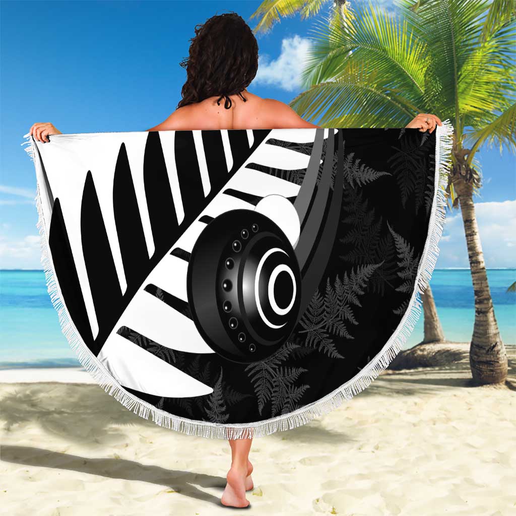 New Zealand Lawn Bowls Custom Beach Blanket Aotearoa Silver Fern - Polynesian Pride