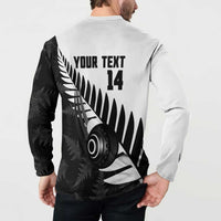 New Zealand Lawn Bowls Custom Button Sweatshirt Aotearoa Silver Fern - Polynesian Pride