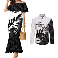 New Zealand Lawn Bowls Custom Couples Matching Mermaid Dress and Long Sleeve Button Shirt Aotearoa Silver Fern - Polynesian Pride