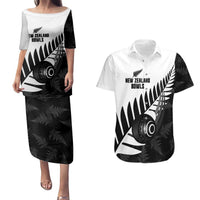 New Zealand Lawn Bowls Custom Couples Matching Puletasi and Hawaiian Shirt Aotearoa Silver Fern - Polynesian Pride
