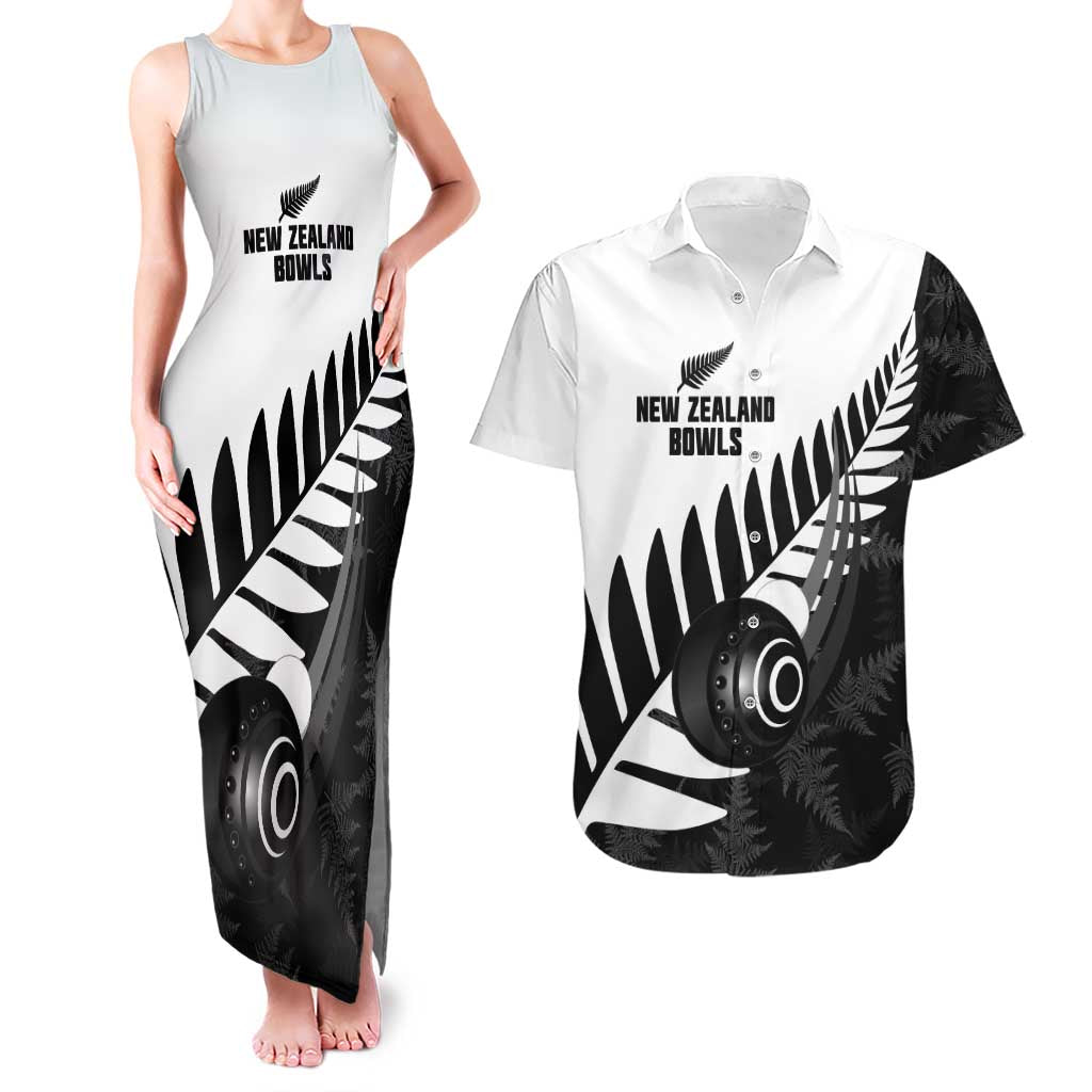 New Zealand Lawn Bowls Custom Couples Matching Tank Maxi Dress and Hawaiian Shirt Aotearoa Silver Fern - Polynesian Pride