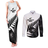 New Zealand Lawn Bowls Custom Couples Matching Tank Maxi Dress and Long Sleeve Button Shirt Aotearoa Silver Fern - Polynesian Pride
