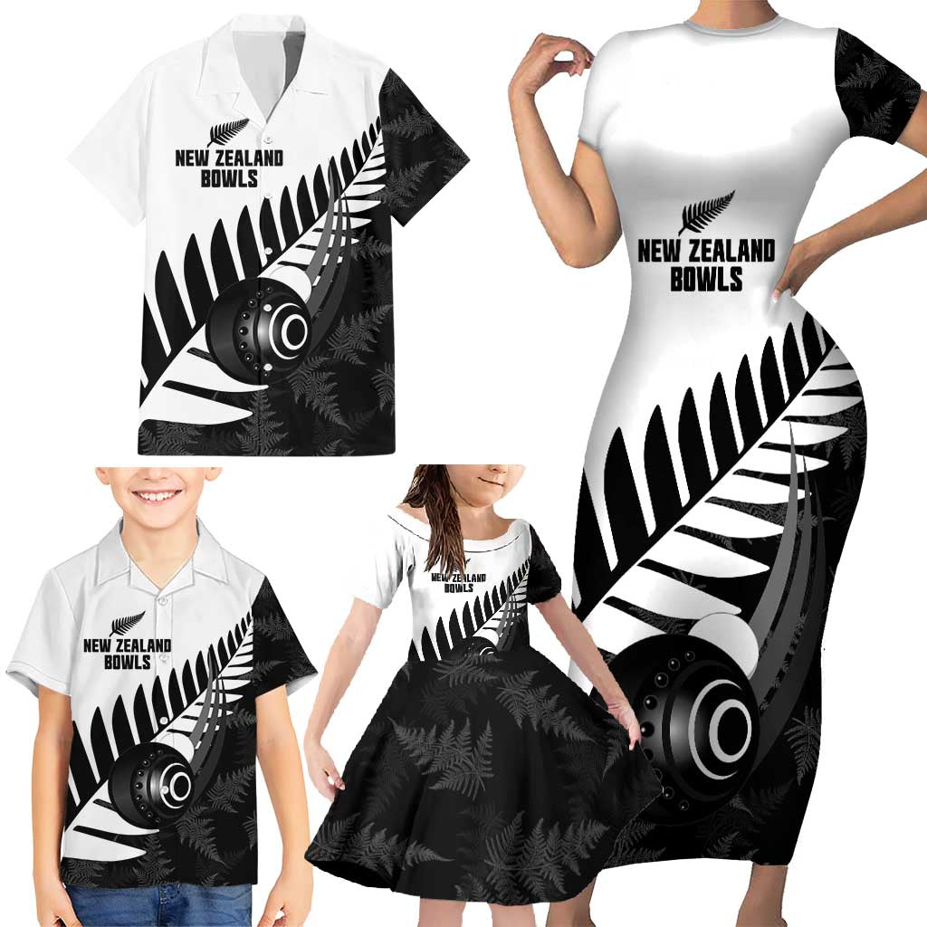 New Zealand Lawn Bowls Custom Family Matching Short Sleeve Bodycon Dress and Hawaiian Shirt Aotearoa Silver Fern - Polynesian Pride