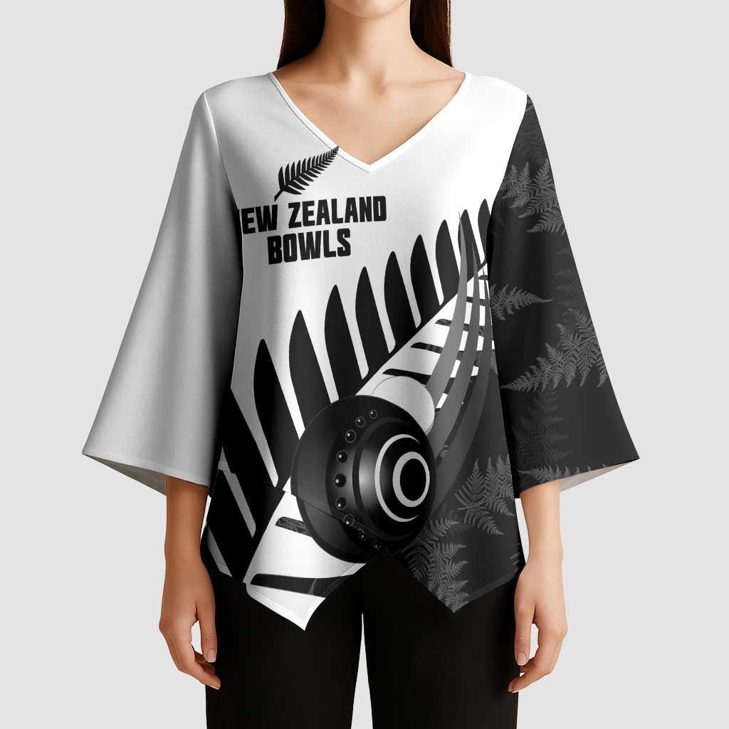 New Zealand Lawn Bowls Custom Kimono Sleeve Blouse Aotearoa Silver Fern - Polynesian Pride