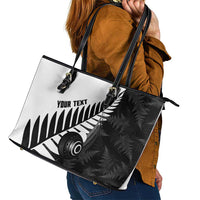 New Zealand Lawn Bowls Custom Leather Tote Bag Aotearoa Silver Fern - Polynesian Pride