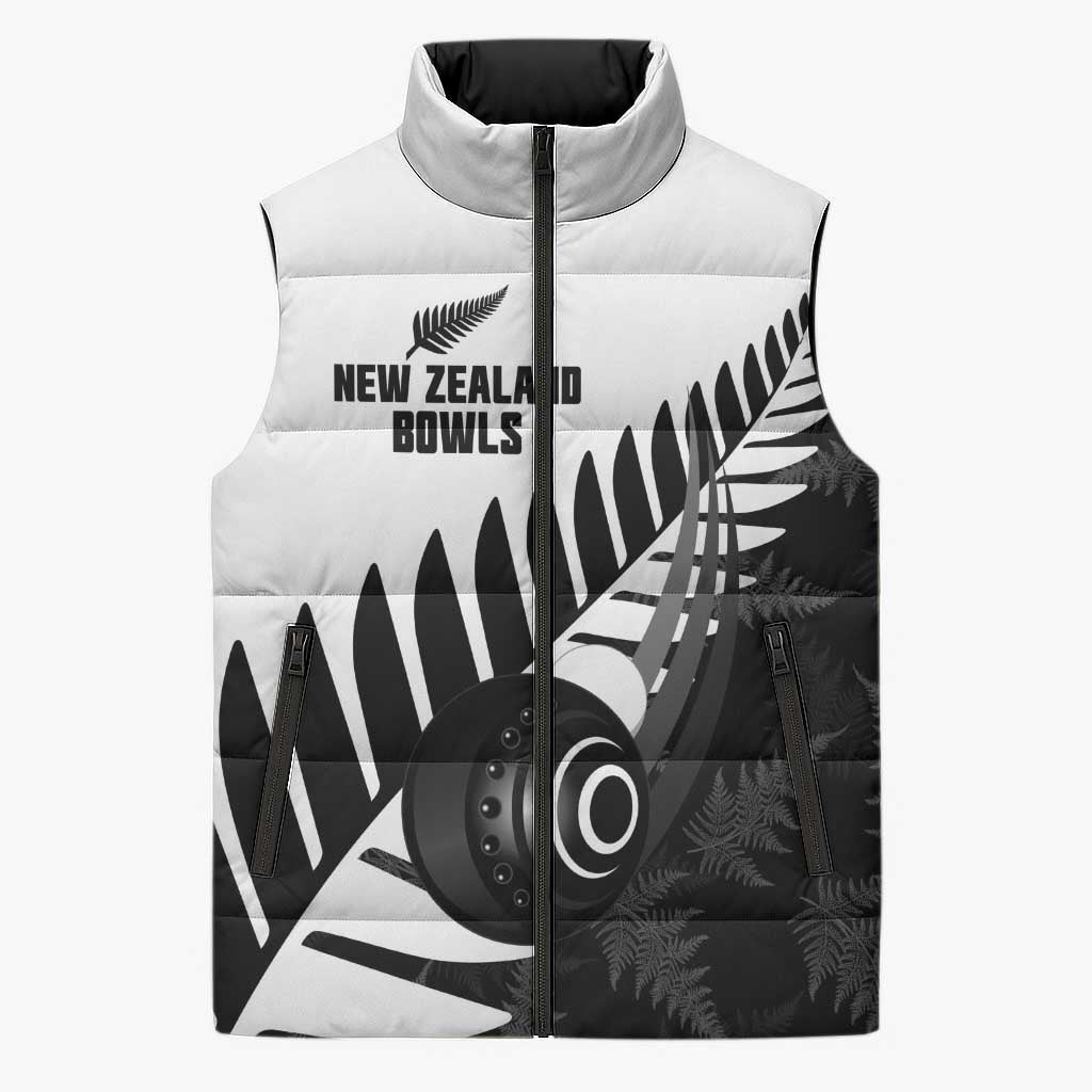 New Zealand Lawn Bowls Custom Sleeveless Puffer Jacket Aotearoa Silver Fern - Polynesian Pride