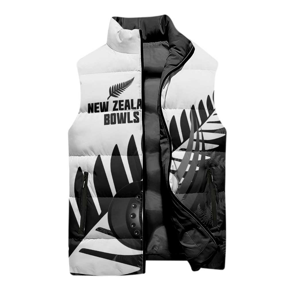 New Zealand Lawn Bowls Custom Sleeveless Puffer Jacket Aotearoa Silver Fern - Polynesian Pride