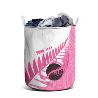 New Zealand Lawn Bowls Breast Cancer Custom Laundry Basket Aotearoa Maori Silver Fern Pink Ribbon - Polynesian Pride