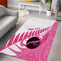 New Zealand Lawn Bowls Breast Cancer Custom Area Rug Aotearoa Maori Silver Fern Pink Ribbon - Polynesian Pride
