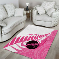 New Zealand Lawn Bowls Breast Cancer Custom Area Rug Aotearoa Maori Silver Fern Pink Ribbon - Polynesian Pride