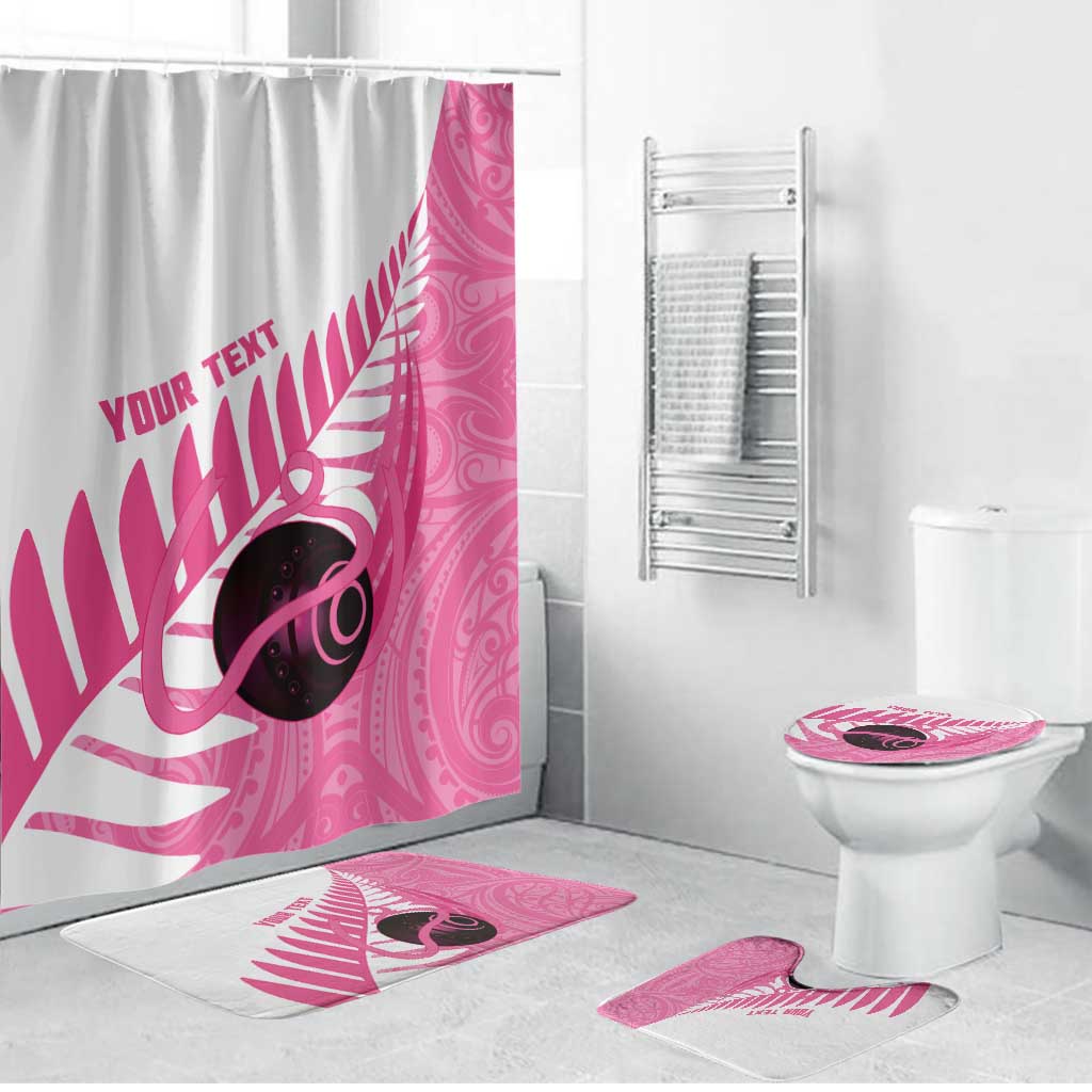 New Zealand Lawn Bowls Breast Cancer Custom Bathroom Set Aotearoa Maori Silver Fern Pink Ribbon - Polynesian Pride