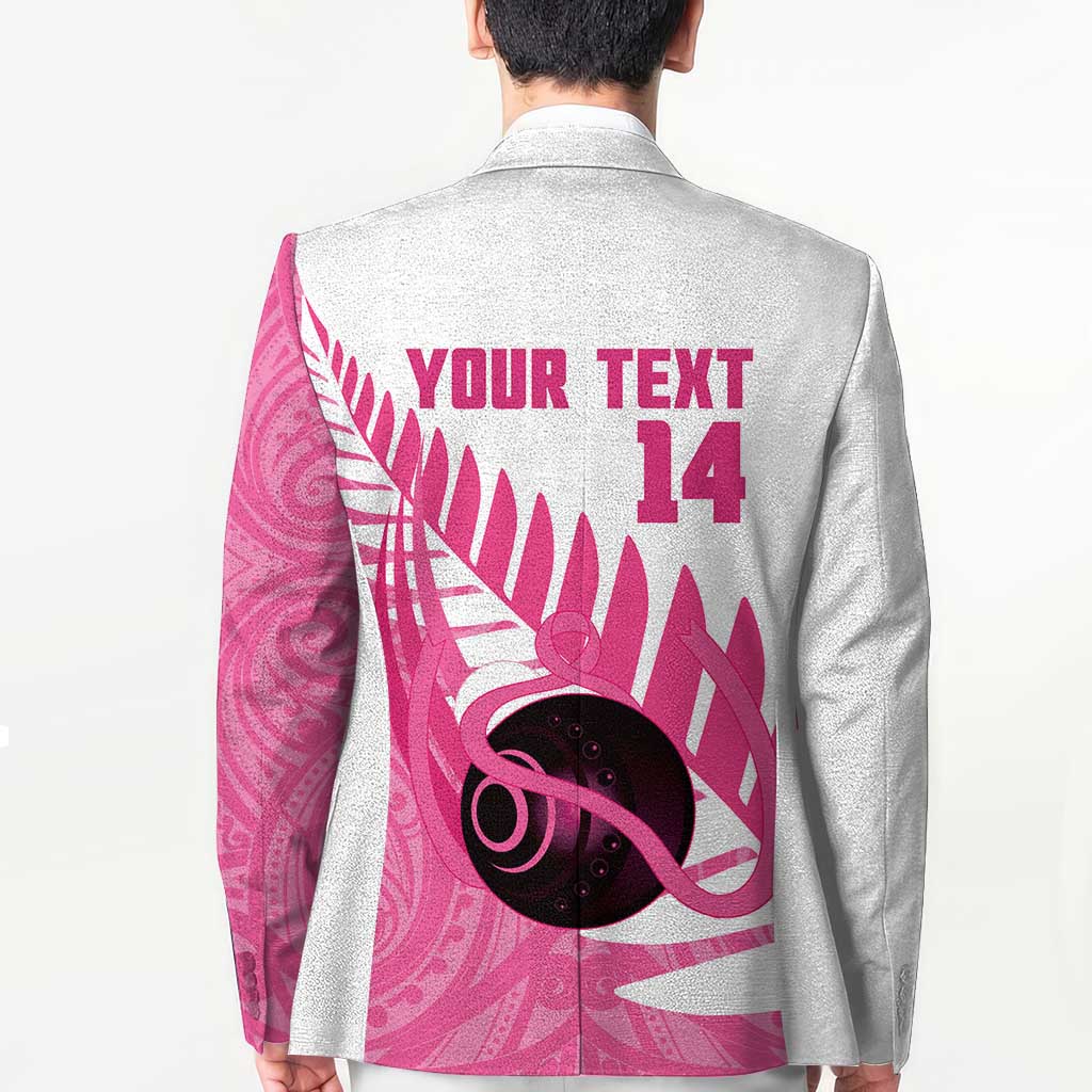 New Zealand Lawn Bowls Breast Cancer Custom Blazer Aotearoa Maori Silver Fern Pink Ribbon - Polynesian Pride