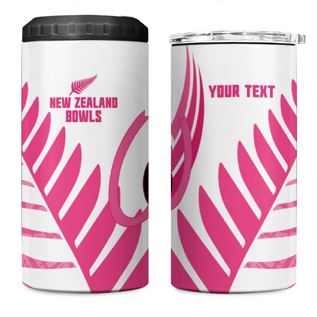New Zealand Lawn Bowls Breast Cancer Custom 4 in 1 Can Cooler Tumbler Aotearoa Maori Silver Fern Pink Ribbon - Polynesian Pride
