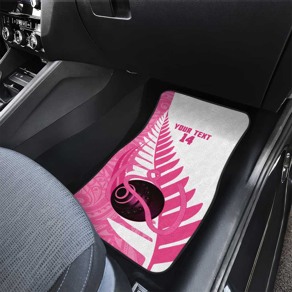 New Zealand Lawn Bowls Breast Cancer Custom Car Mats Aotearoa Maori Silver Fern Pink Ribbon - Polynesian Pride