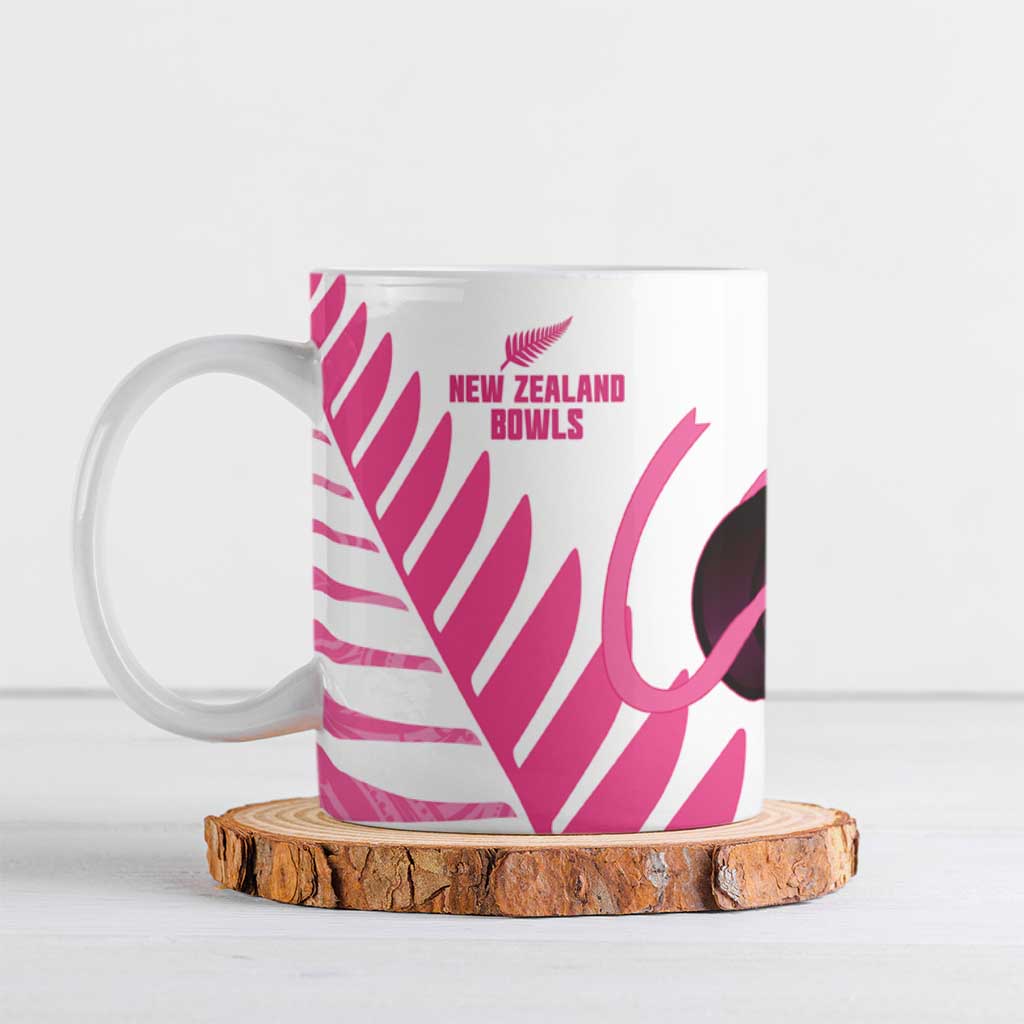 New Zealand Lawn Bowls Breast Cancer Custom Ceramic Mug Aotearoa Maori Silver Fern Pink Ribbon - Polynesian Pride
