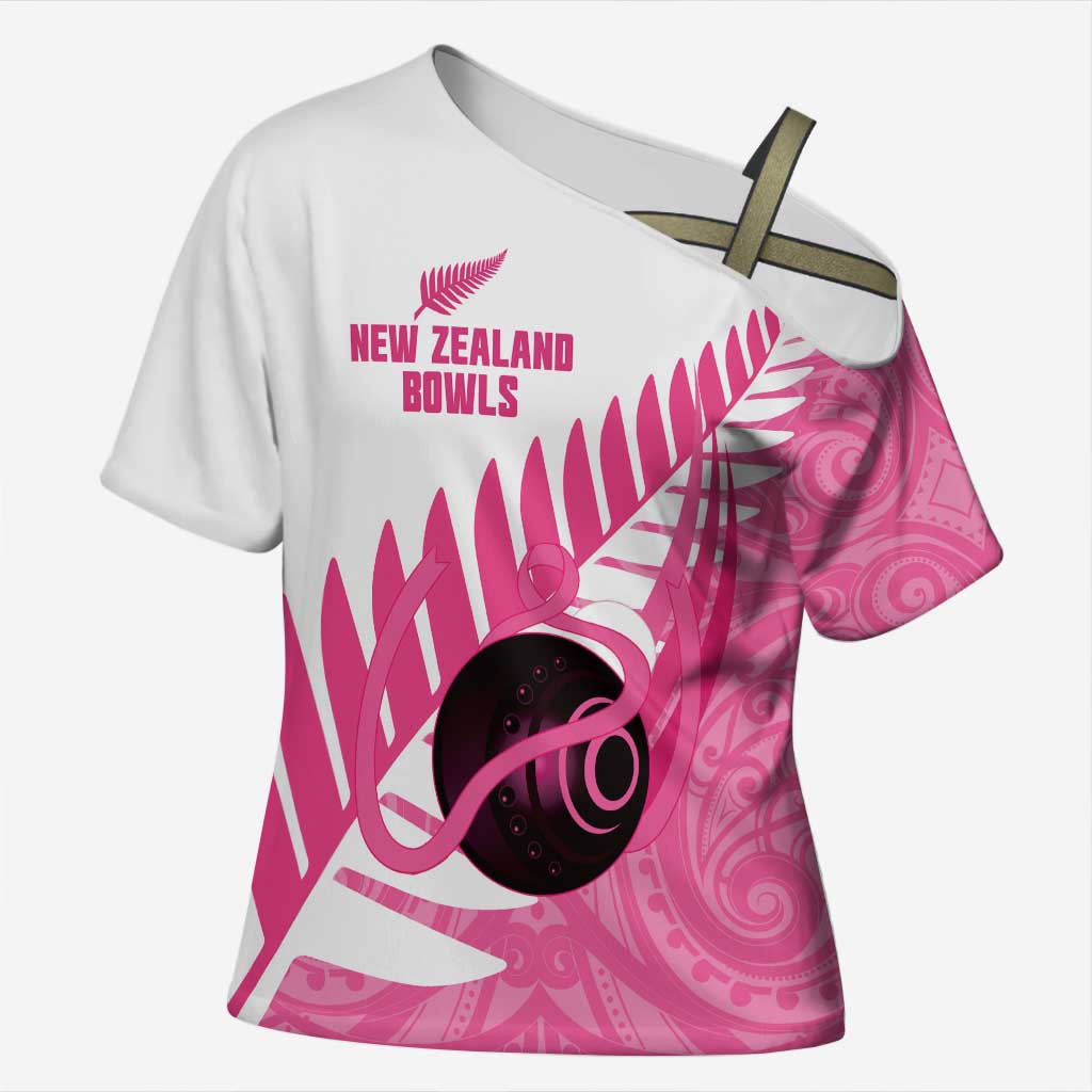 New Zealand Lawn Bowls Breast Cancer Custom Cross Shoulder Shirt Aotearoa Maori Silver Fern Pink Ribbon LT14 Female Pink - Polynesian Pride
