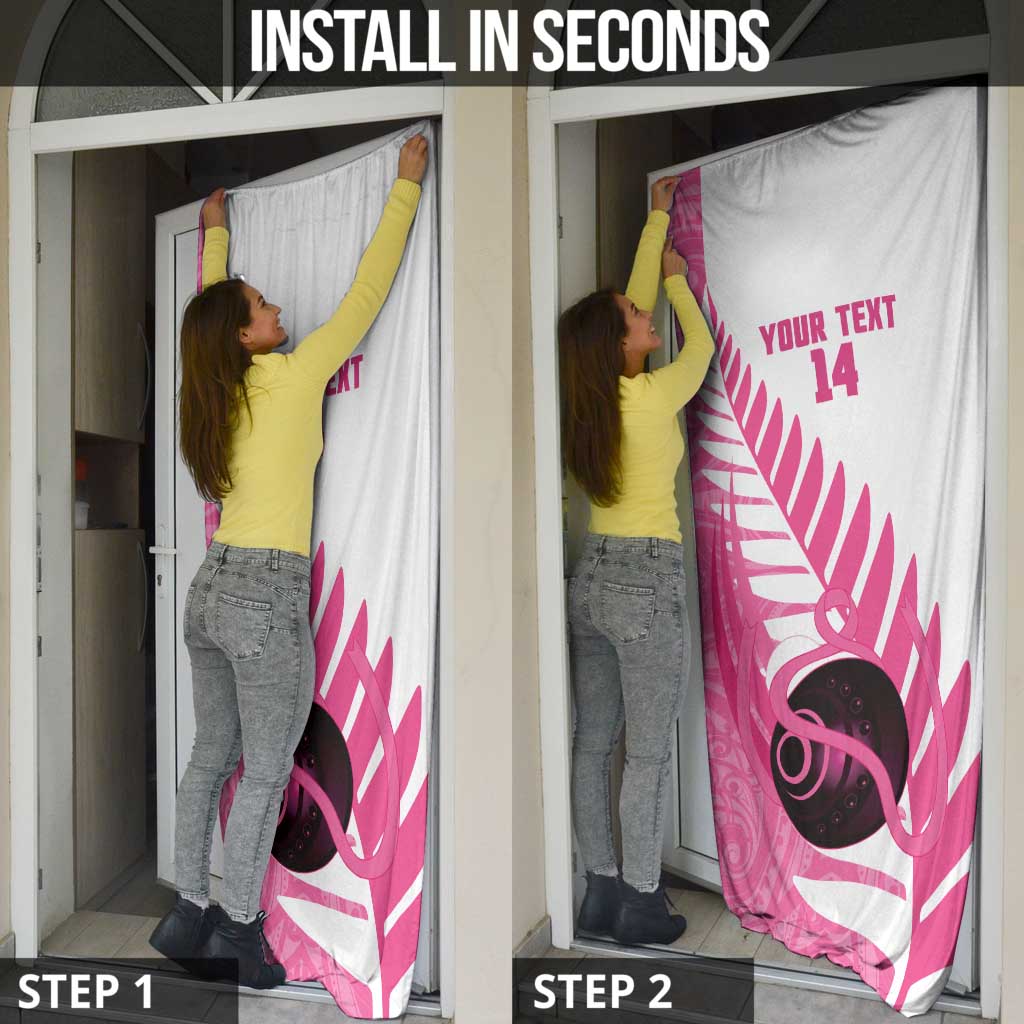 New Zealand Lawn Bowls Breast Cancer Custom Door Cover Aotearoa Maori Silver Fern Pink Ribbon - Polynesian Pride