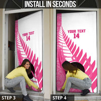 New Zealand Lawn Bowls Breast Cancer Custom Door Cover Aotearoa Maori Silver Fern Pink Ribbon - Polynesian Pride