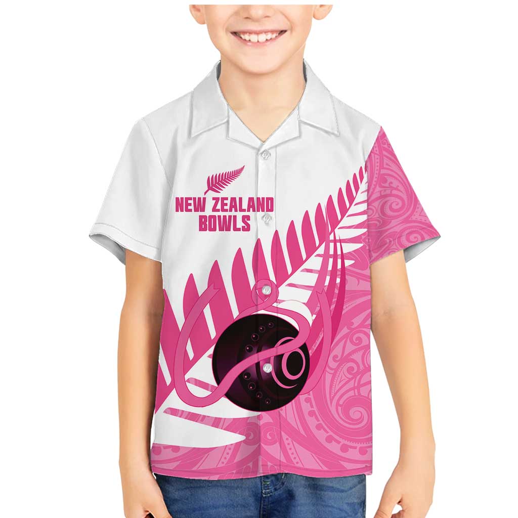 New Zealand Lawn Bowls Breast Cancer Custom Family Matching Mermaid Dress and Hawaiian Shirt Aotearoa Maori Silver Fern Pink Ribbon - Polynesian Pride
