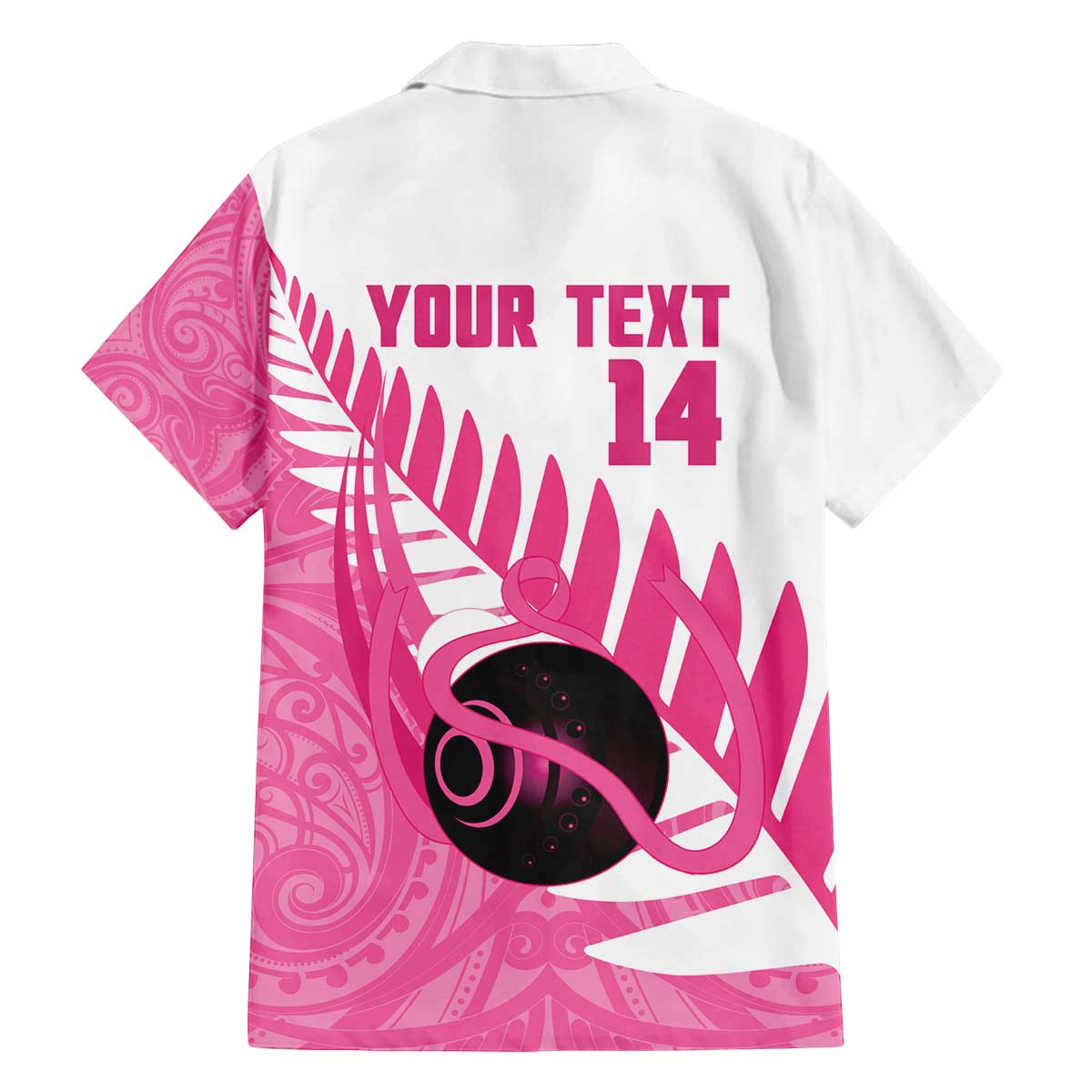 New Zealand Lawn Bowls Breast Cancer Custom Family Matching Off The Shoulder Long Sleeve Dress and Hawaiian Shirt Aotearoa Maori Silver Fern Pink Ribbon - Polynesian Pride