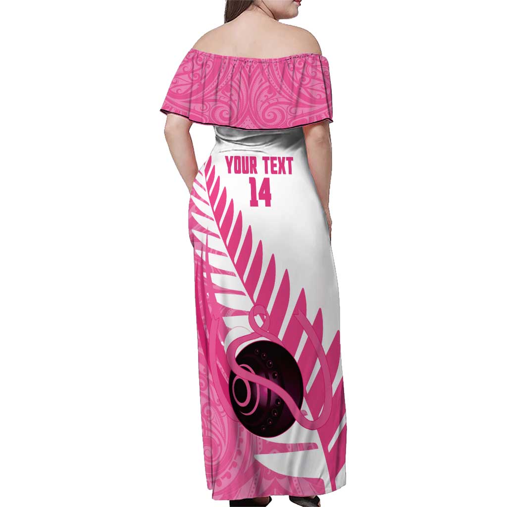 New Zealand Lawn Bowls Breast Cancer Custom Family Matching Off Shoulder Maxi Dress and Hawaiian Shirt Aotearoa Maori Silver Fern Pink Ribbon - Polynesian Pride