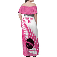New Zealand Lawn Bowls Breast Cancer Custom Family Matching Off Shoulder Maxi Dress and Hawaiian Shirt Aotearoa Maori Silver Fern Pink Ribbon - Polynesian Pride