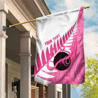 New Zealand Lawn Bowls Breast Cancer Custom Garden Flag Aotearoa Maori Silver Fern Pink Ribbon - Polynesian Pride