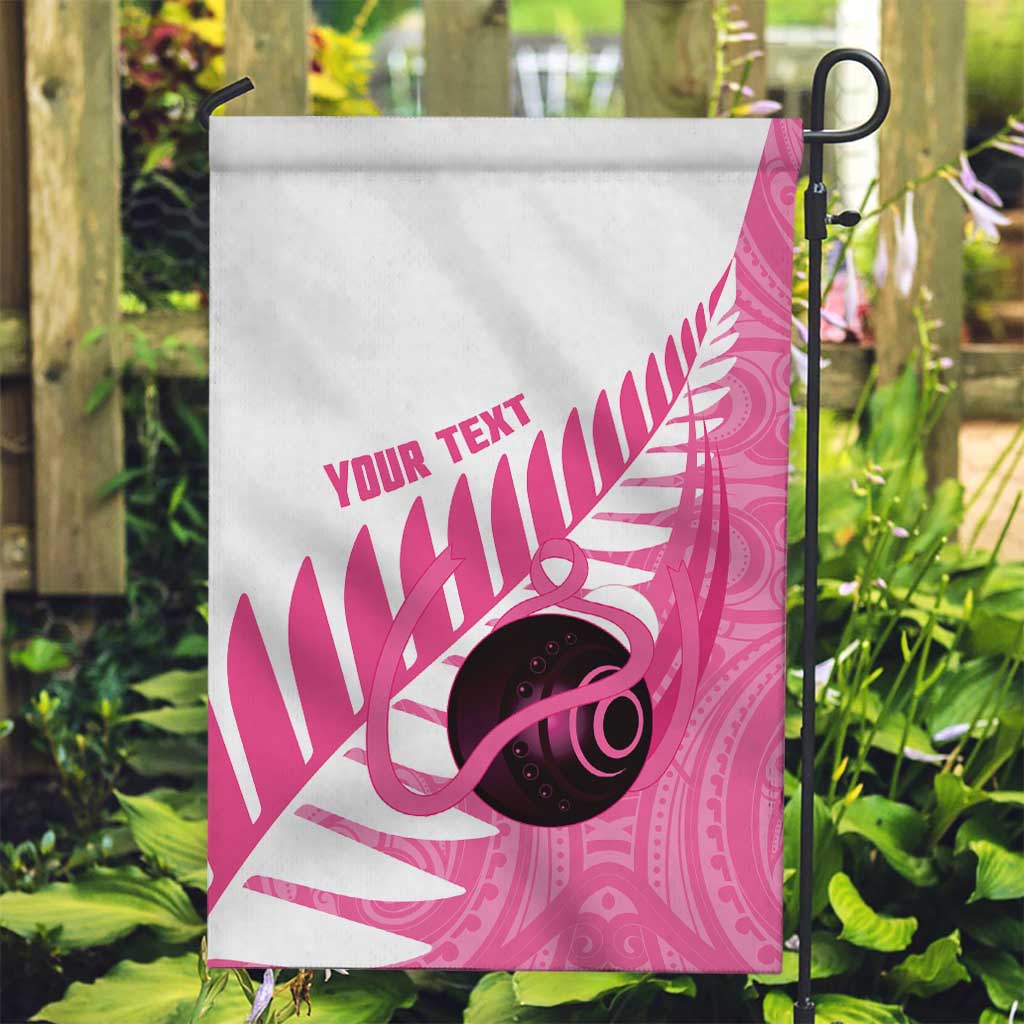 New Zealand Lawn Bowls Breast Cancer Custom Garden Flag Aotearoa Maori Silver Fern Pink Ribbon - Polynesian Pride