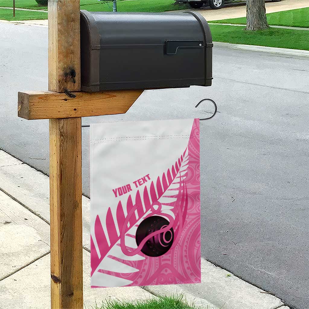 New Zealand Lawn Bowls Breast Cancer Custom Garden Flag Aotearoa Maori Silver Fern Pink Ribbon - Polynesian Pride