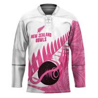 New Zealand Lawn Bowls Breast Cancer Custom Hockey Jersey Aotearoa Maori Silver Fern Pink Ribbon - Polynesian Pride