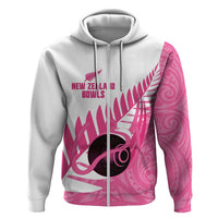New Zealand Lawn Bowls Breast Cancer Custom Hoodie Aotearoa Maori Silver Fern Pink Ribbon LT14 Zip Hoodie Pink - Polynesian Pride
