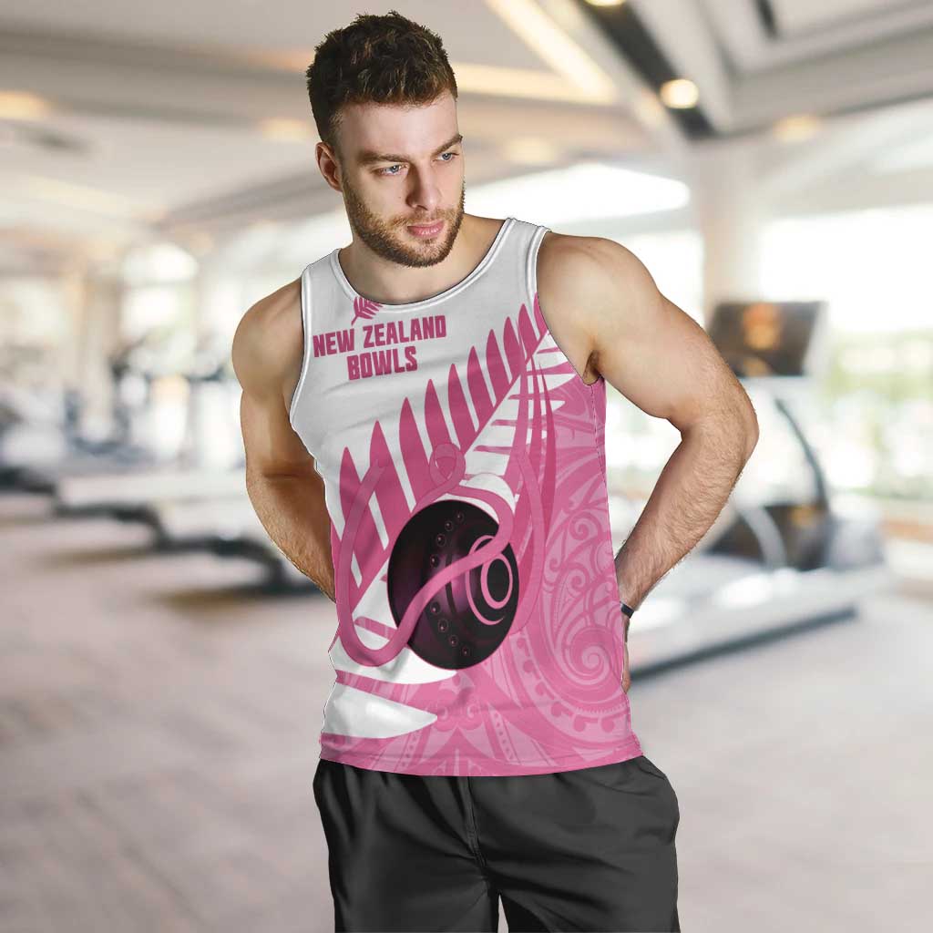 New Zealand Lawn Bowls Breast Cancer Custom Men Tank Top Aotearoa Maori Silver Fern Pink Ribbon LT14 Pink - Polynesian Pride