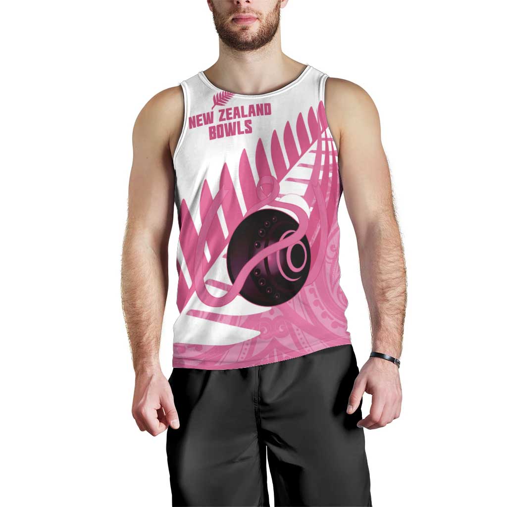 New Zealand Lawn Bowls Breast Cancer Custom Men Tank Top Aotearoa Maori Silver Fern Pink Ribbon LT14 - Polynesian Pride