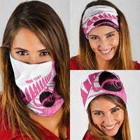 New Zealand Lawn Bowls Breast Cancer Custom Neck Gaiter Aotearoa Maori Silver Fern Pink Ribbon - Polynesian Pride