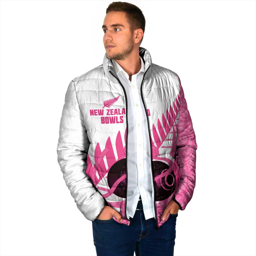 New Zealand Lawn Bowls Breast Cancer Custom Padded Jacket Aotearoa Maori Silver Fern Pink Ribbon LT14 - Polynesian Pride