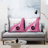 New Zealand Lawn Bowls Breast Cancer Custom Pillow Cover Aotearoa Maori Silver Fern Pink Ribbon - Polynesian Pride