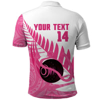 New Zealand Lawn Bowls Breast Cancer Custom Polo Shirt Aotearoa Maori Silver Fern Pink Ribbon - Polynesian Pride