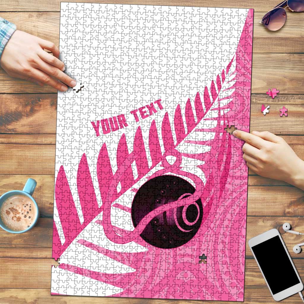New Zealand Lawn Bowls Breast Cancer Custom Puzzle Aotearoa Maori Silver Fern Pink Ribbon LT14 Pink - Polynesian Pride