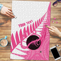 New Zealand Lawn Bowls Breast Cancer Custom Puzzle Aotearoa Maori Silver Fern Pink Ribbon LT14 Pink - Polynesian Pride