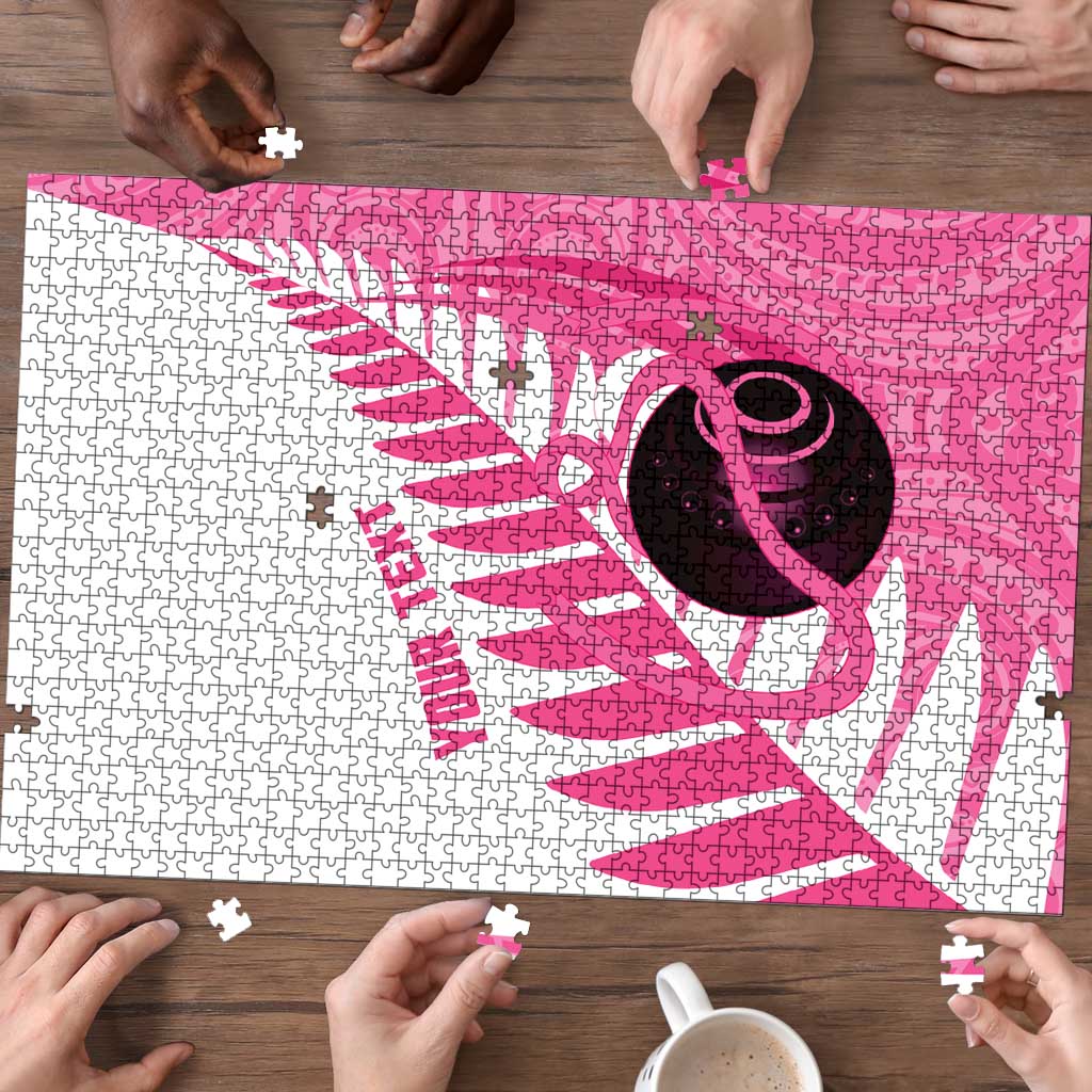 New Zealand Lawn Bowls Breast Cancer Custom Puzzle Aotearoa Maori Silver Fern Pink Ribbon LT14 - Polynesian Pride