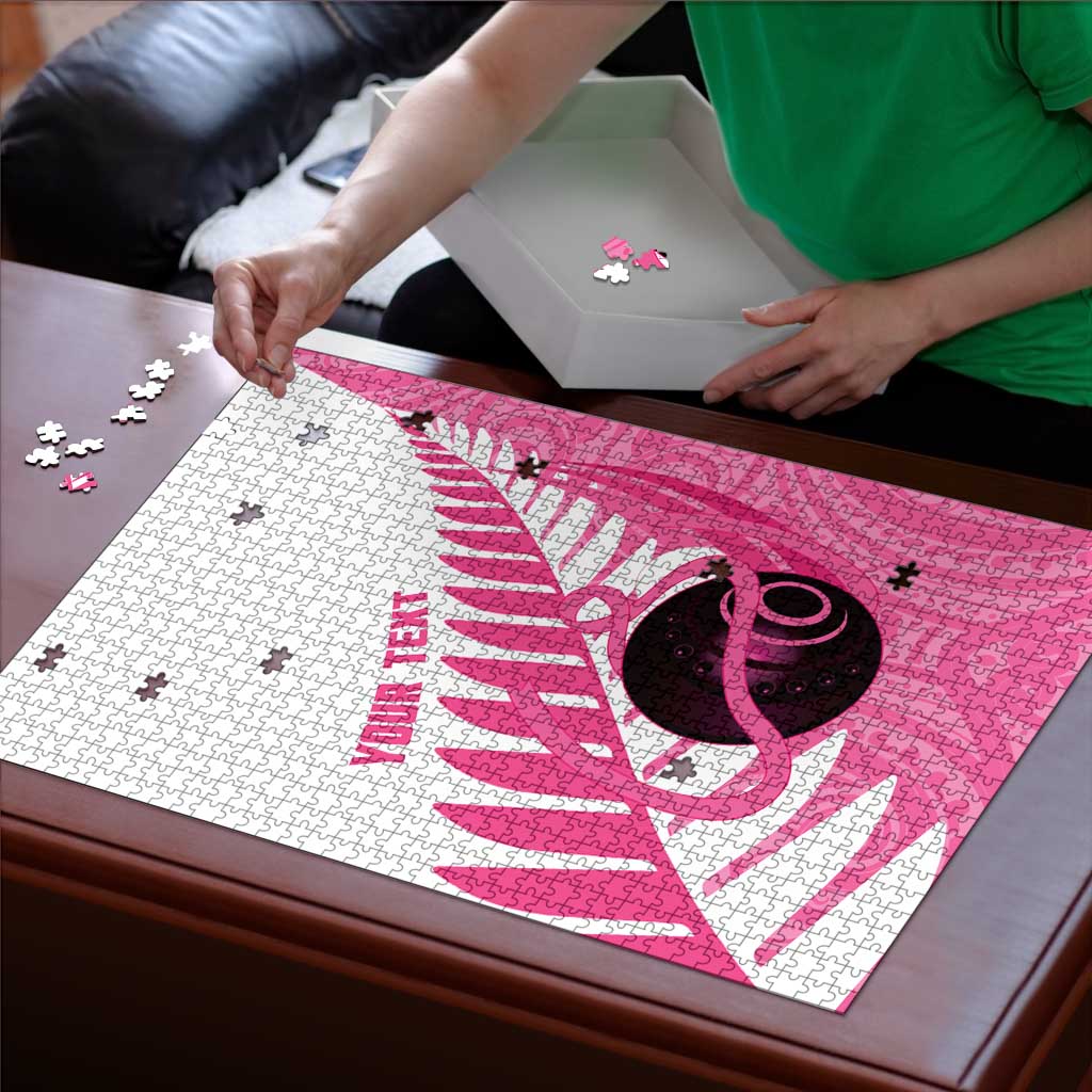 New Zealand Lawn Bowls Breast Cancer Custom Puzzle Aotearoa Maori Silver Fern Pink Ribbon LT14 - Polynesian Pride