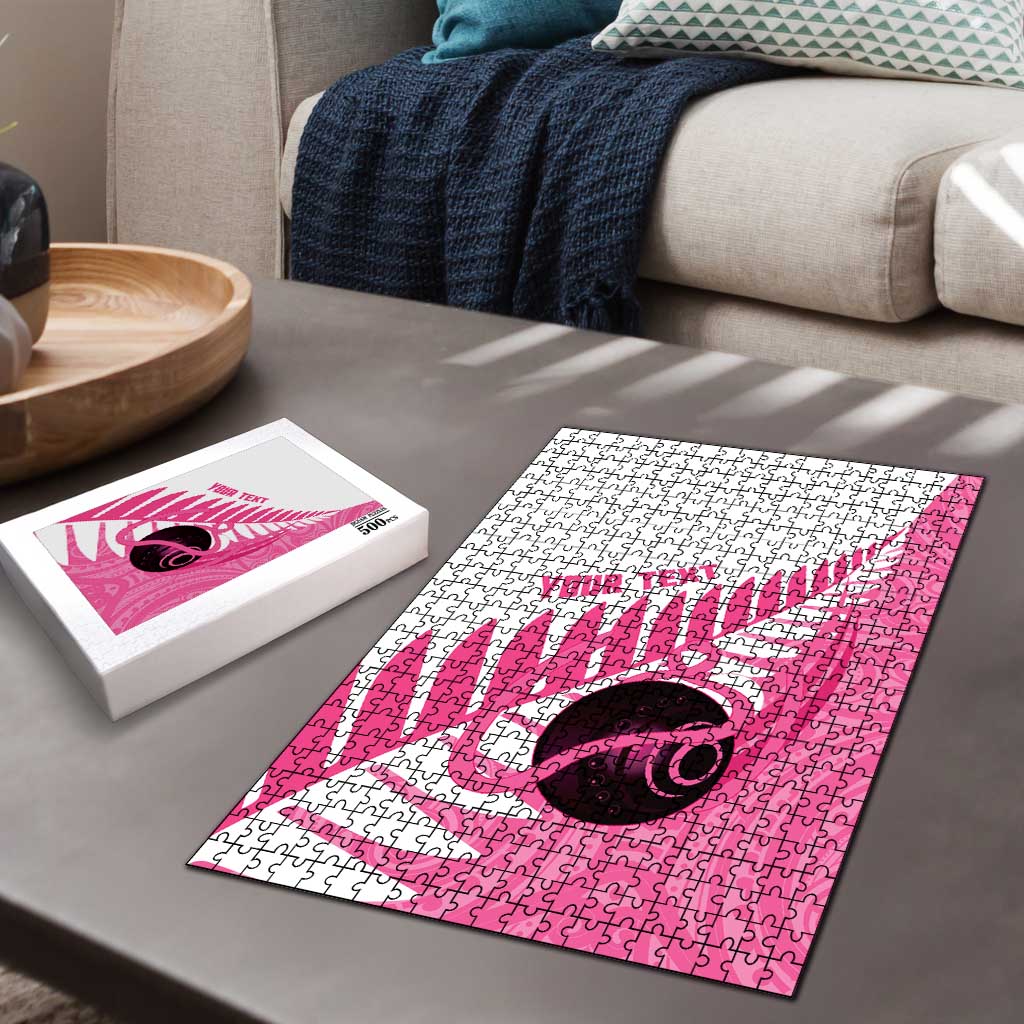 New Zealand Lawn Bowls Breast Cancer Custom Puzzle Aotearoa Maori Silver Fern Pink Ribbon LT14 - Polynesian Pride