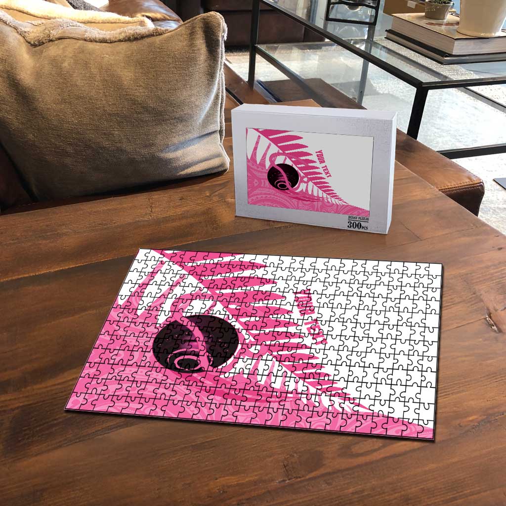 New Zealand Lawn Bowls Breast Cancer Custom Puzzle Aotearoa Maori Silver Fern Pink Ribbon LT14 - Polynesian Pride