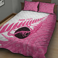 New Zealand Lawn Bowls Breast Cancer Custom Quilt Bed Set Aotearoa Maori Silver Fern Pink Ribbon - Polynesian Pride