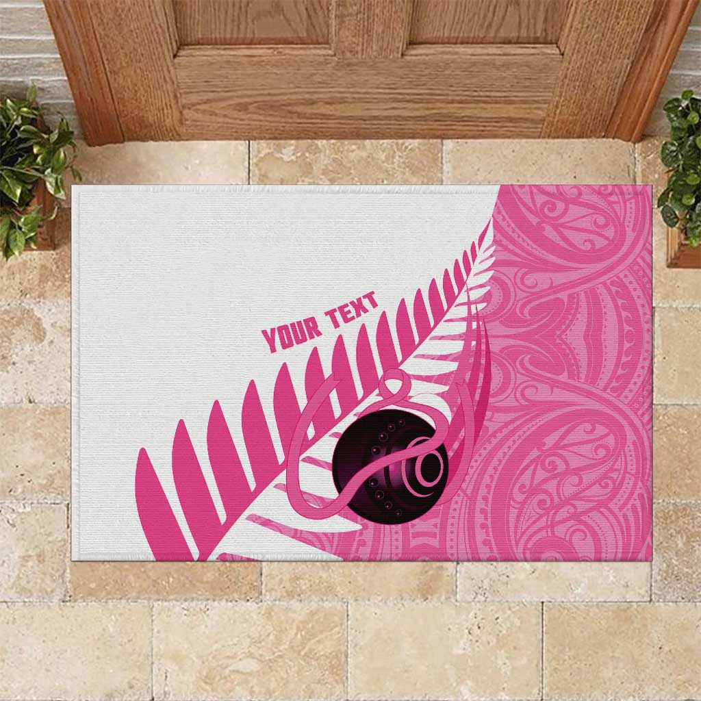 New Zealand Lawn Bowls Breast Cancer Custom Rubber Doormat Aotearoa Maori Silver Fern Pink Ribbon LT14 Pink - Polynesian Pride